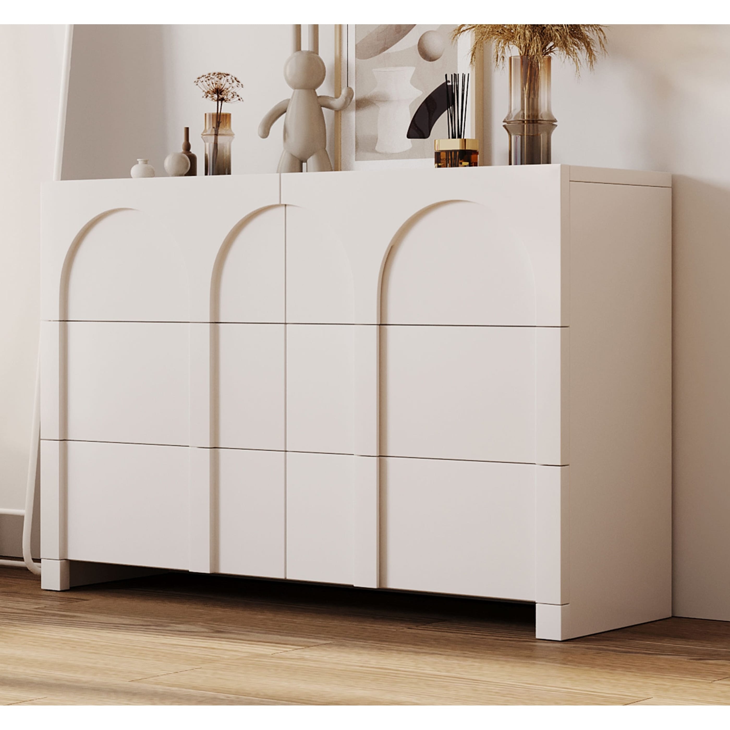 Dresser Recessed Arch Design White Dresser Cabinet