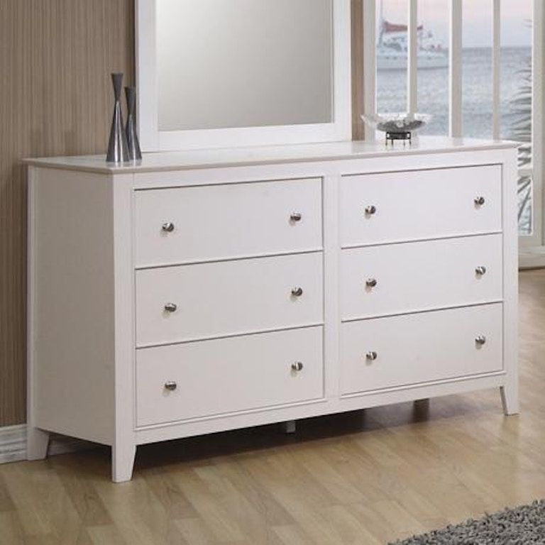 Dresser Tapered Legs Inset Panels Off White 6-Drawer
