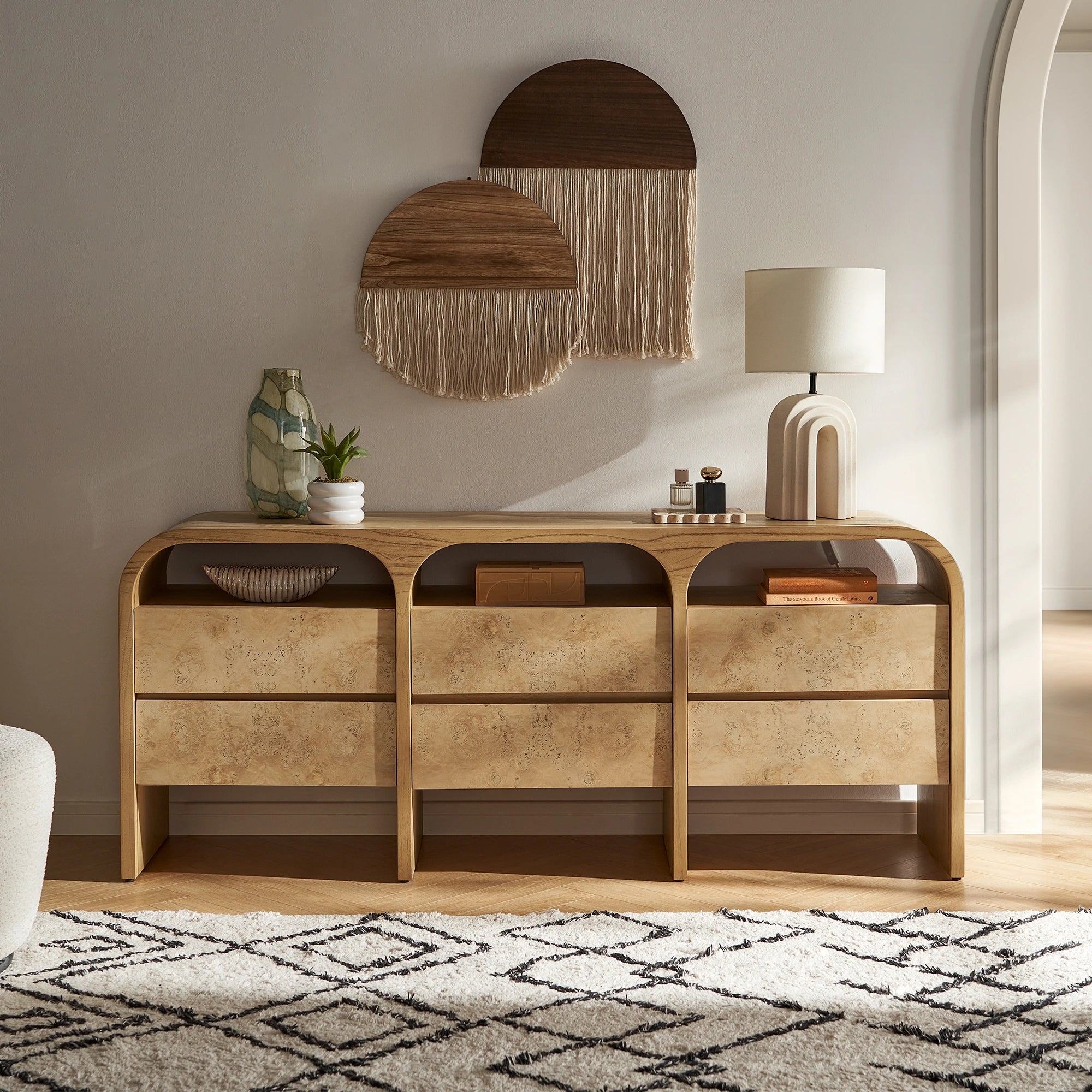 Dresser Triple Arch Burl Wood Organic Modern Storage