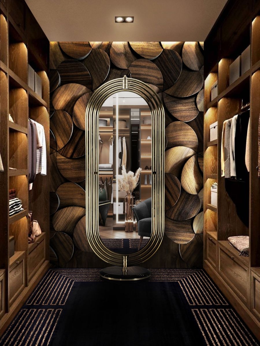 Dressing Room Mirror: Ribbed Gold Oval Mirror Decor