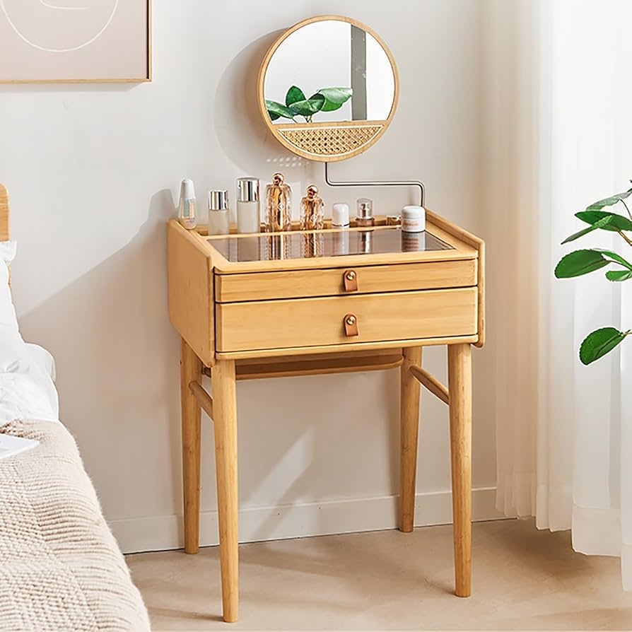 Dressing Table with Swivel Mirror and Leather Pulls