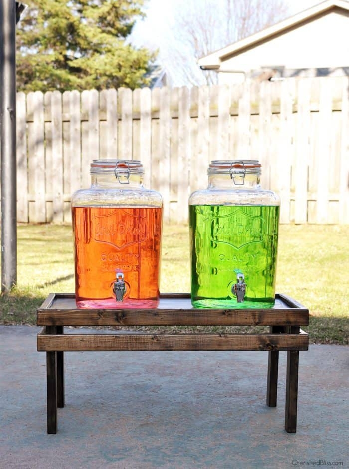 Drink Dispenser Stand with Slatted Wood and Beverage Jars