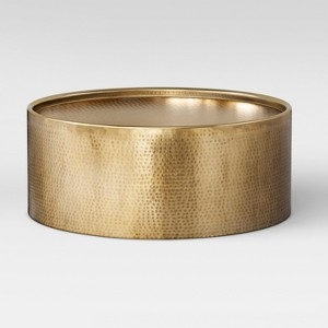 Drum Coffee Table in Brass with Recessed Top Surface
