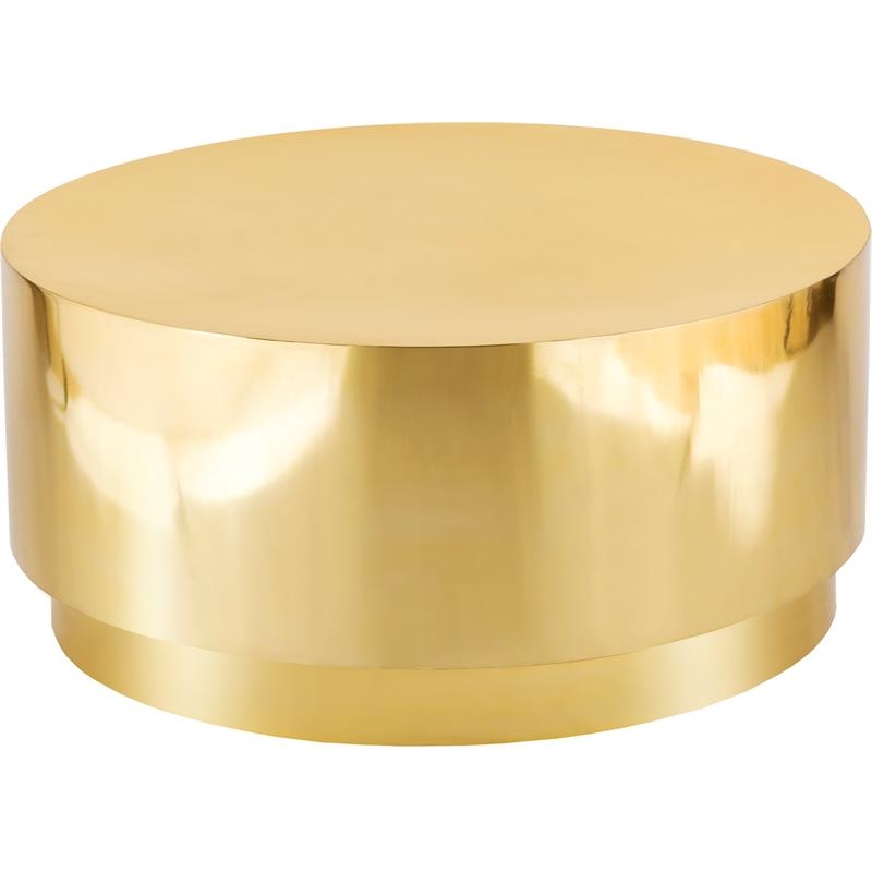 Drum Coffee Table with Polished Tiered Recessed Base