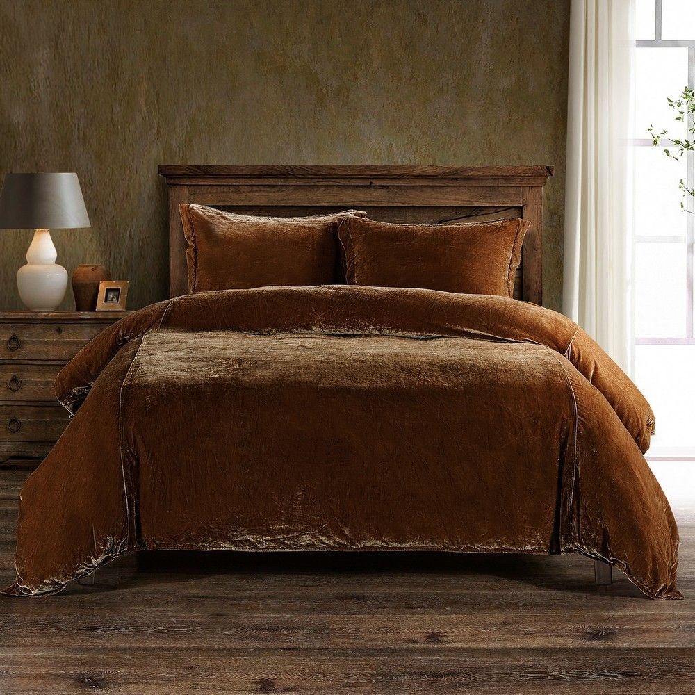 Duvet Cover Set: Crushed Sheen Copper Velvet Bedding