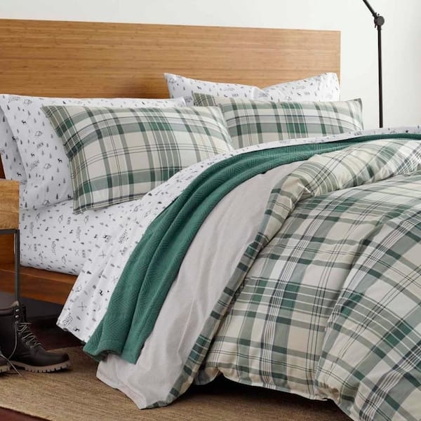 Duvet Cover Set: Green Plaid Duvet Set Wildlife Print Sheets