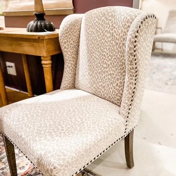 Eclectic Dining Chair Upholstered with Dark Nailhead