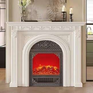 Electric Fireplace Carved Swags Arched Ivory Finish