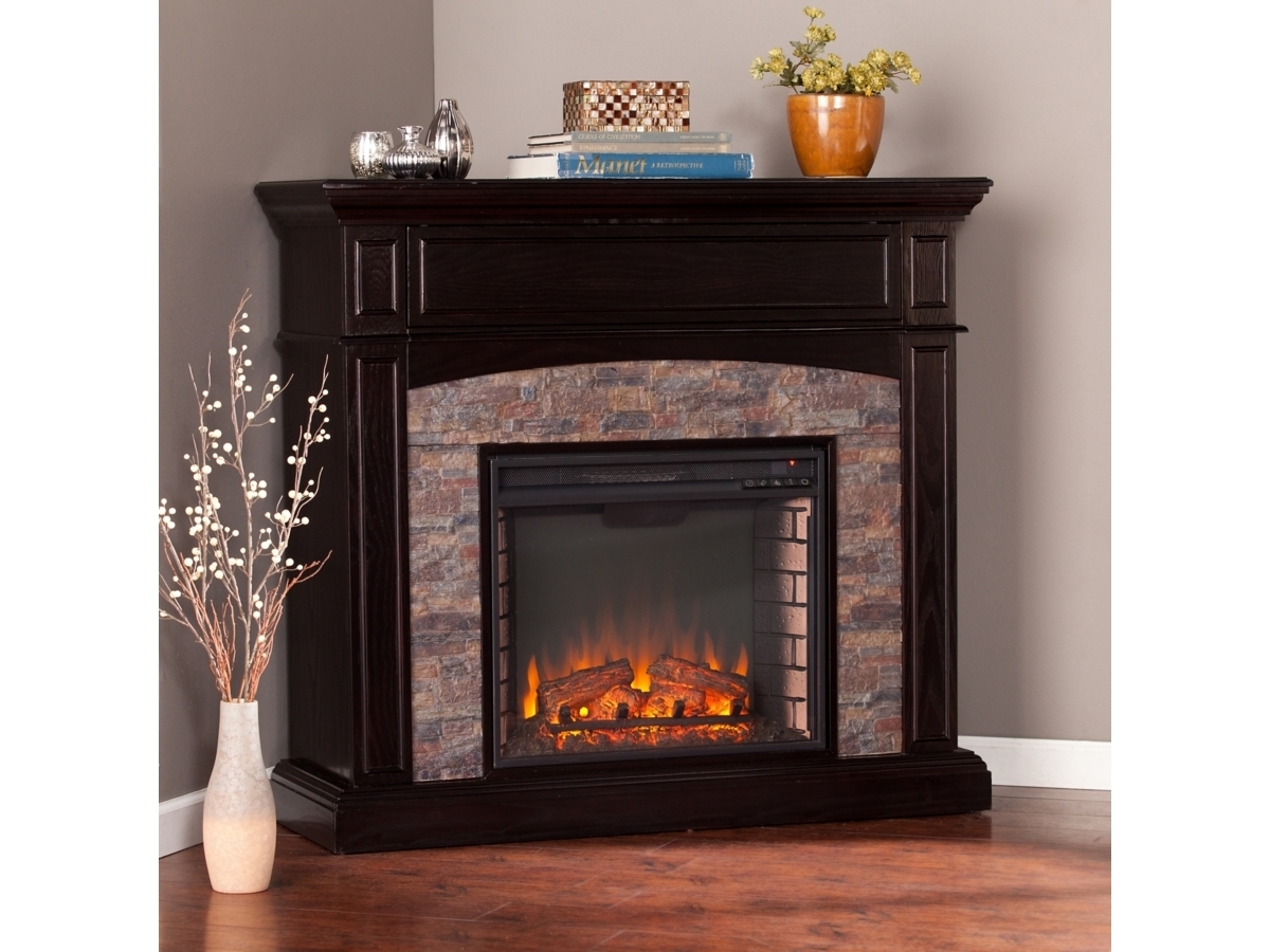 Electric Fireplace Faux Stone Surround in Espresso Finish