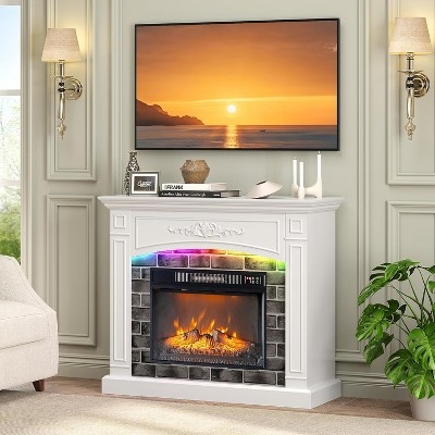 Electric Fireplace Features Multicolor LED White Fireplace Mantel