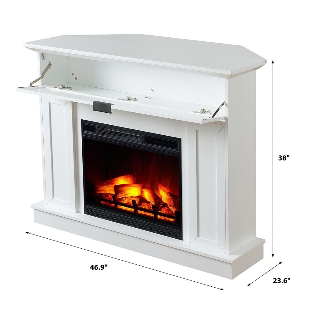 Electric Fireplace Mantel Media Storage Compartment