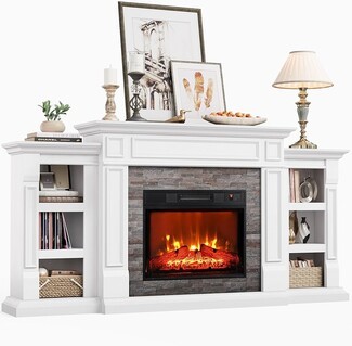 Electric Fireplace Mantel Unit with Stacked Stone