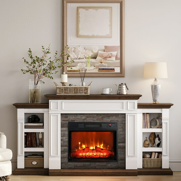 Electric Fireplace Mantel with Two-Tone Walnut Finish