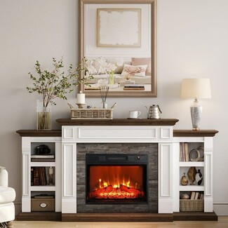 Electric Fireplace Mantel with Two-Tone Walnut Finish