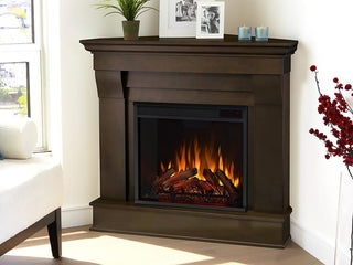 Electric Fireplace Walnut Brown Tiered Corner Mantel