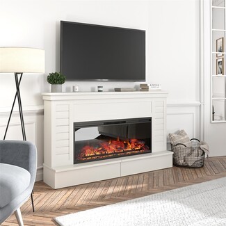 Electric Fireplace with Shiplap Panels and Base Drawers