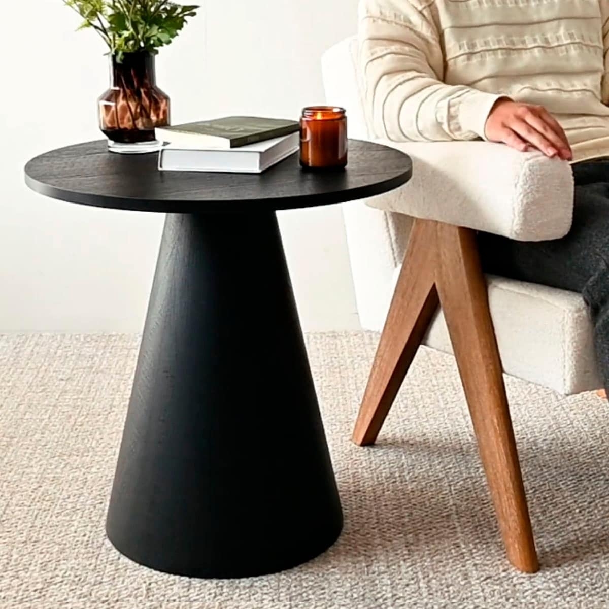 End Table 24 Inch Round Conical Pedestal Base Black
