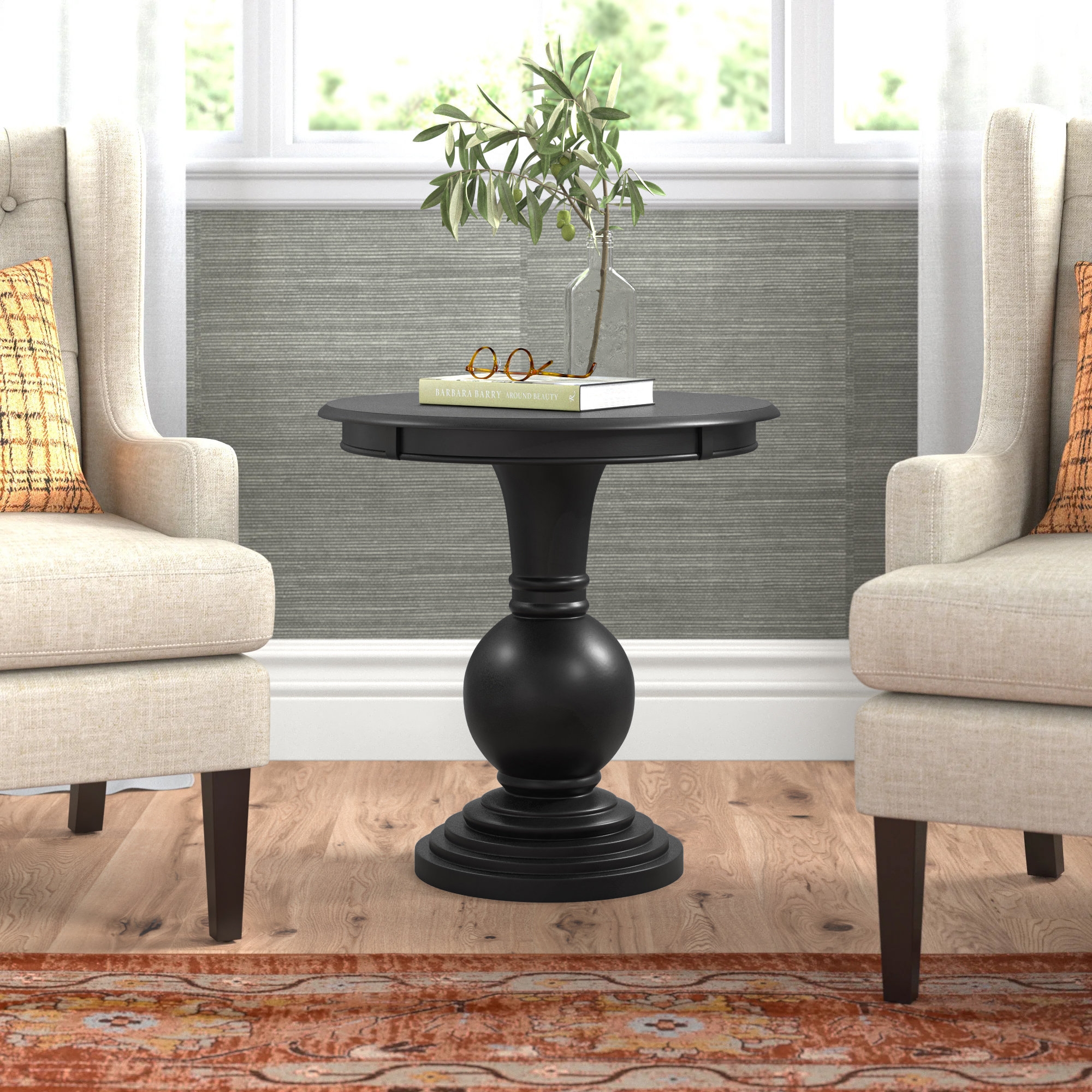 End Table Bulbous Pedestal Base Round Silhouette Black