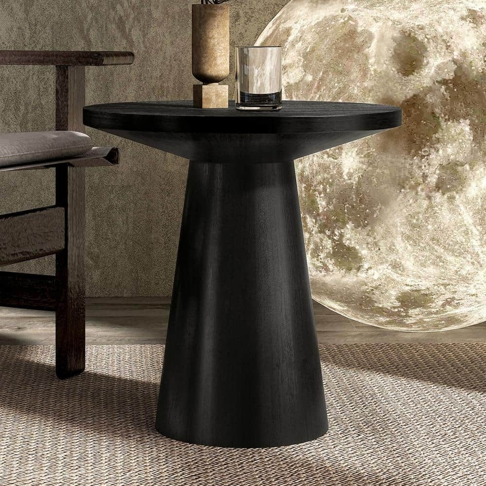End Table Matte Charcoal Wood Cone Shaped Pedestal Base