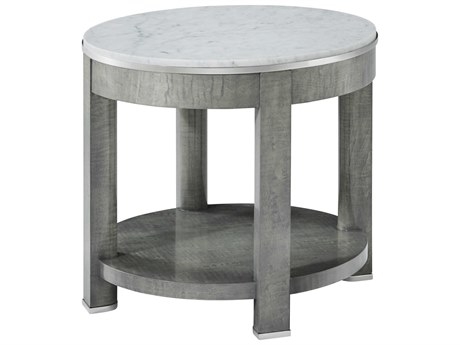 End Table: Metal Foot Caps Grey Wood Grain Side Table