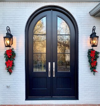 Entry Doors: Arched 3 Lite Black French Vertical Pulls