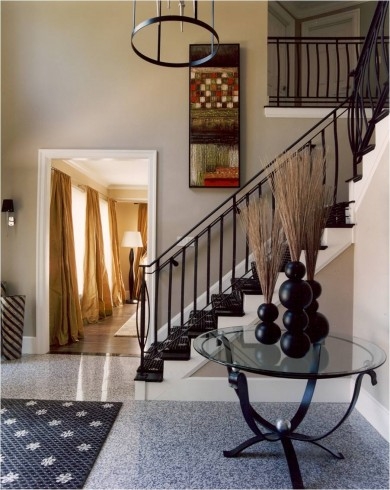 Entry Table Glass Top Wrought Iron Base Transitional Console