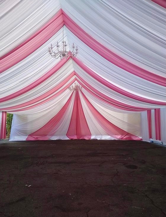 Event Tent with Radial Striped Draping and Silver Light