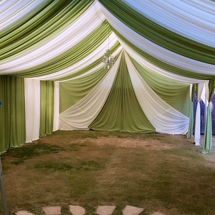 Event Tent with Radiating Sage Drapes and Crystal Center