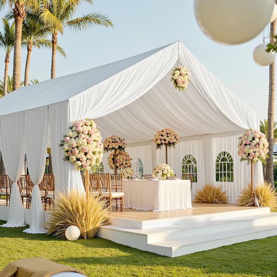 Event Tent with Translucent Drapes and Pleated Ceiling