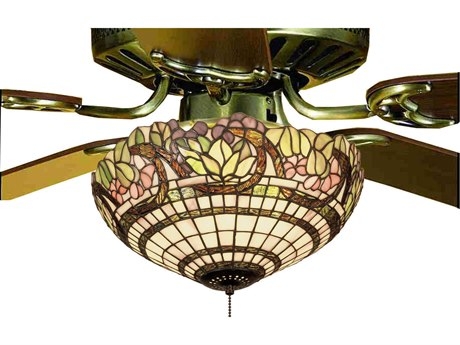 Fan Light Fixture Grapevine Stained Glass Scalloped Bowl