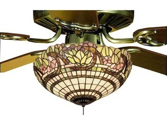 Fan Light Fixture Grapevine Stained Glass Scalloped Bowl