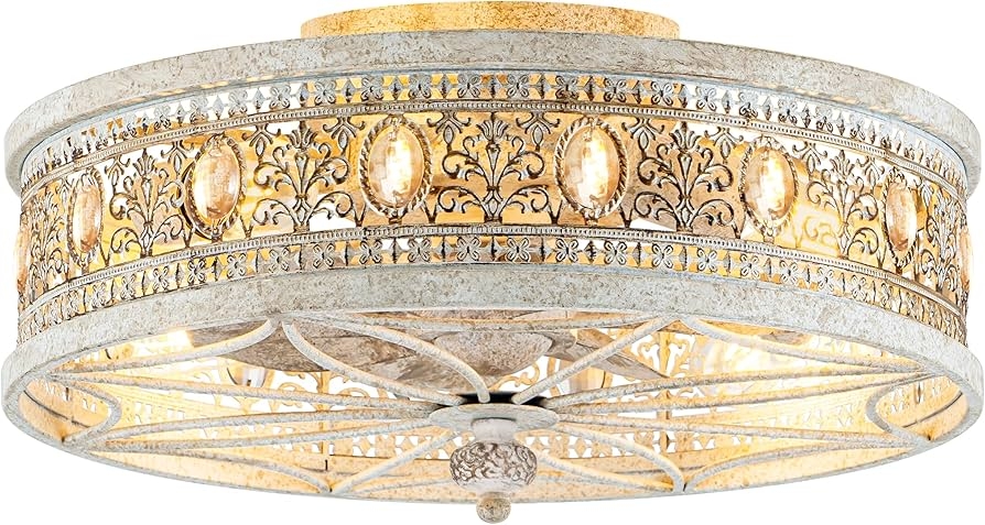 Fandelier Flush Mount with Filigree Cutouts and Crystal Accents