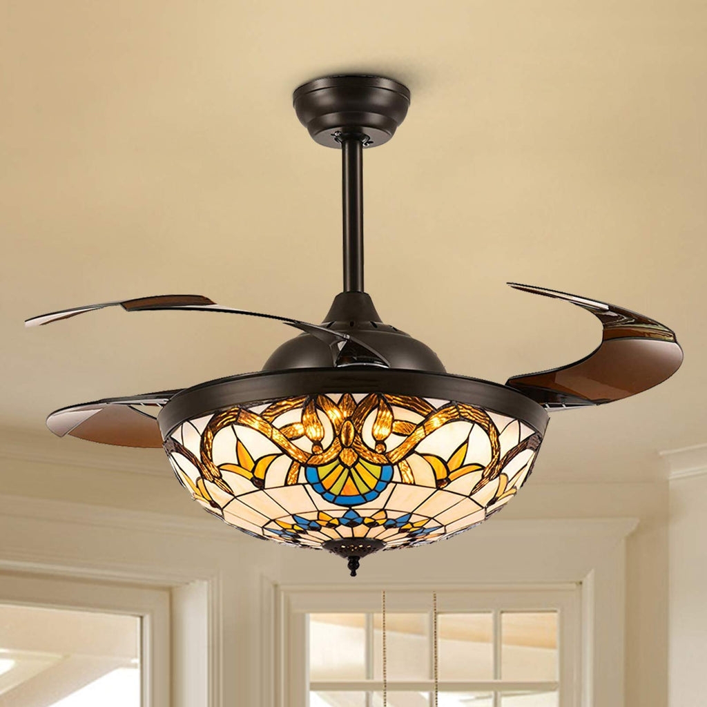 Fandelier Tiffany Retractable Blades Mediterranean Glass