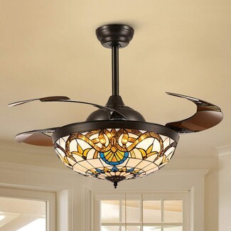 Fandelier Tiffany Retractable Blades Mediterranean Glass
