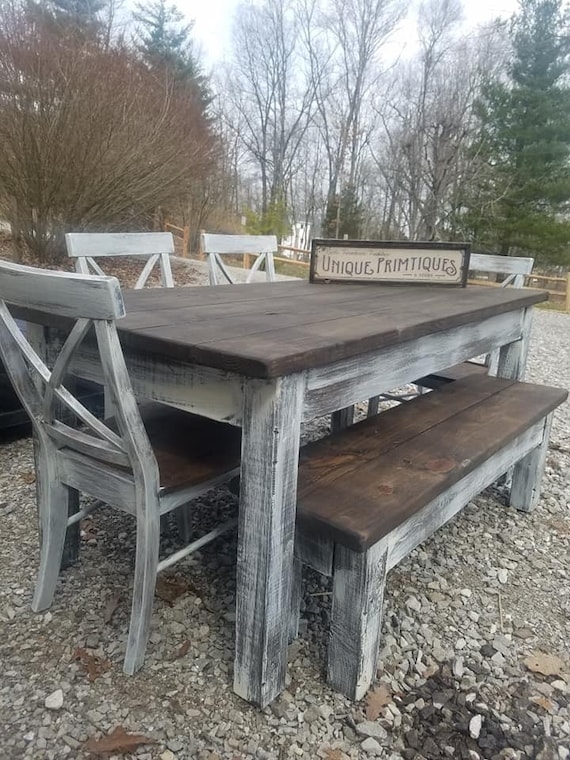 Farmhouse Dining Set: Handmade Kitchen Table Set and Shabby Chic