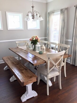 Farmhouse Dining Set: Plank Top Dining Table and X-Back Chairs
