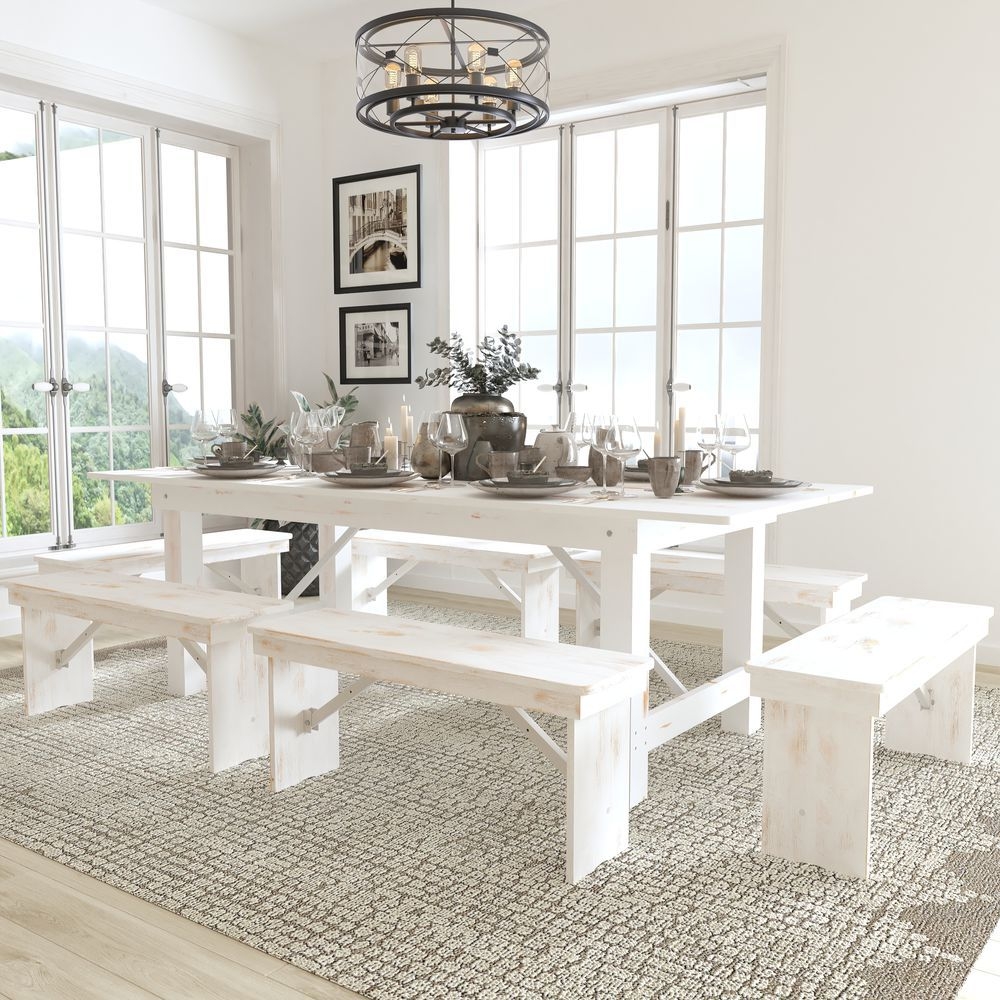 Farmhouse Dining Set: X-Brace Support and Backless Benches