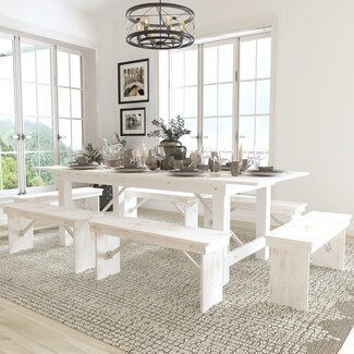 Farmhouse Dining Set: X-Brace Support and Backless Benches