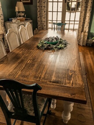 Farmhouse Dining Table Feature: Stained Breadboard