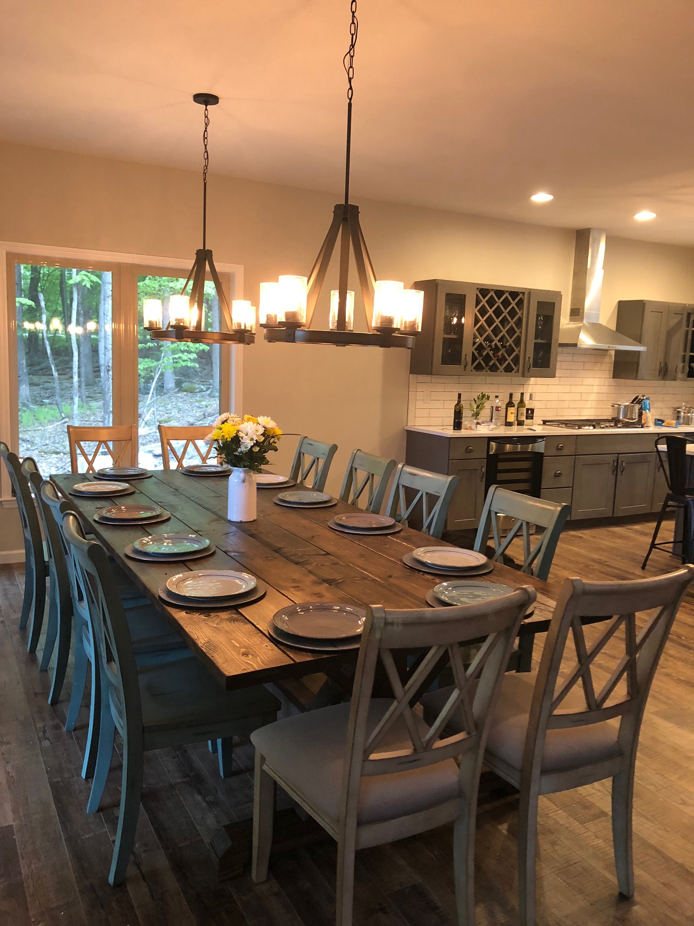 Farmhouse Dining Table Set: Modern X-Back Chairs