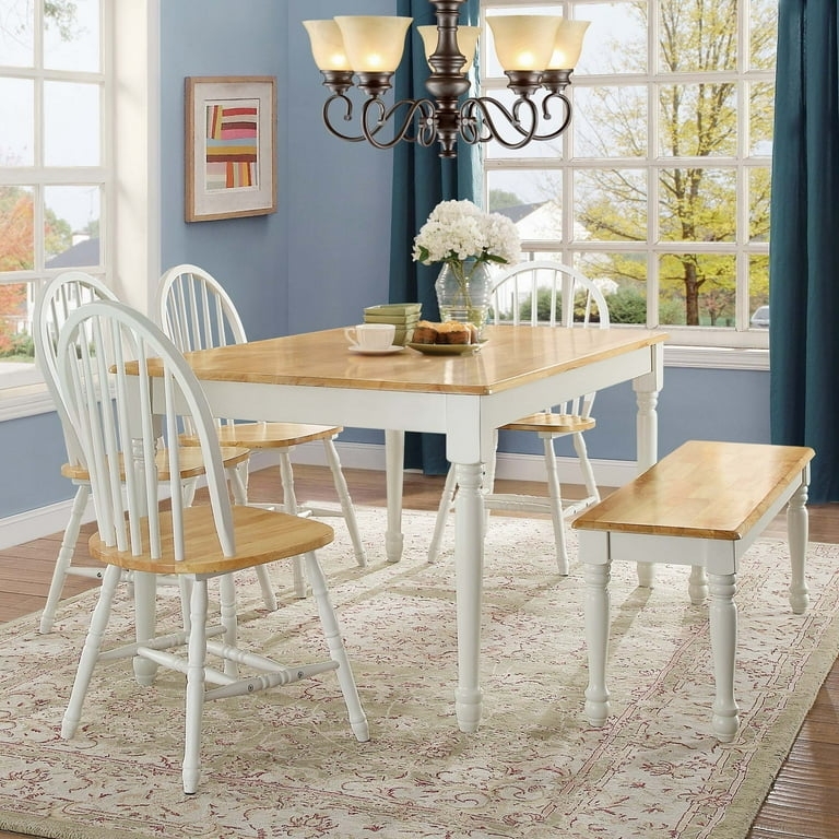 Farmhouse Dining Table: Spindle Back Windsor Chairs White Set