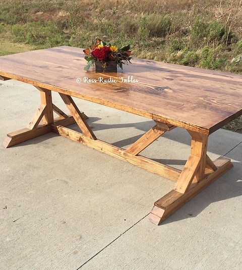 Farmhouse Table: Rustic Trestle Diagonal Bracing