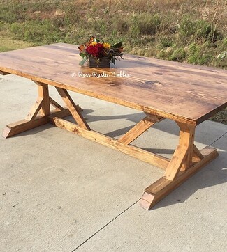 Farmhouse Table: Rustic Trestle Diagonal Bracing
