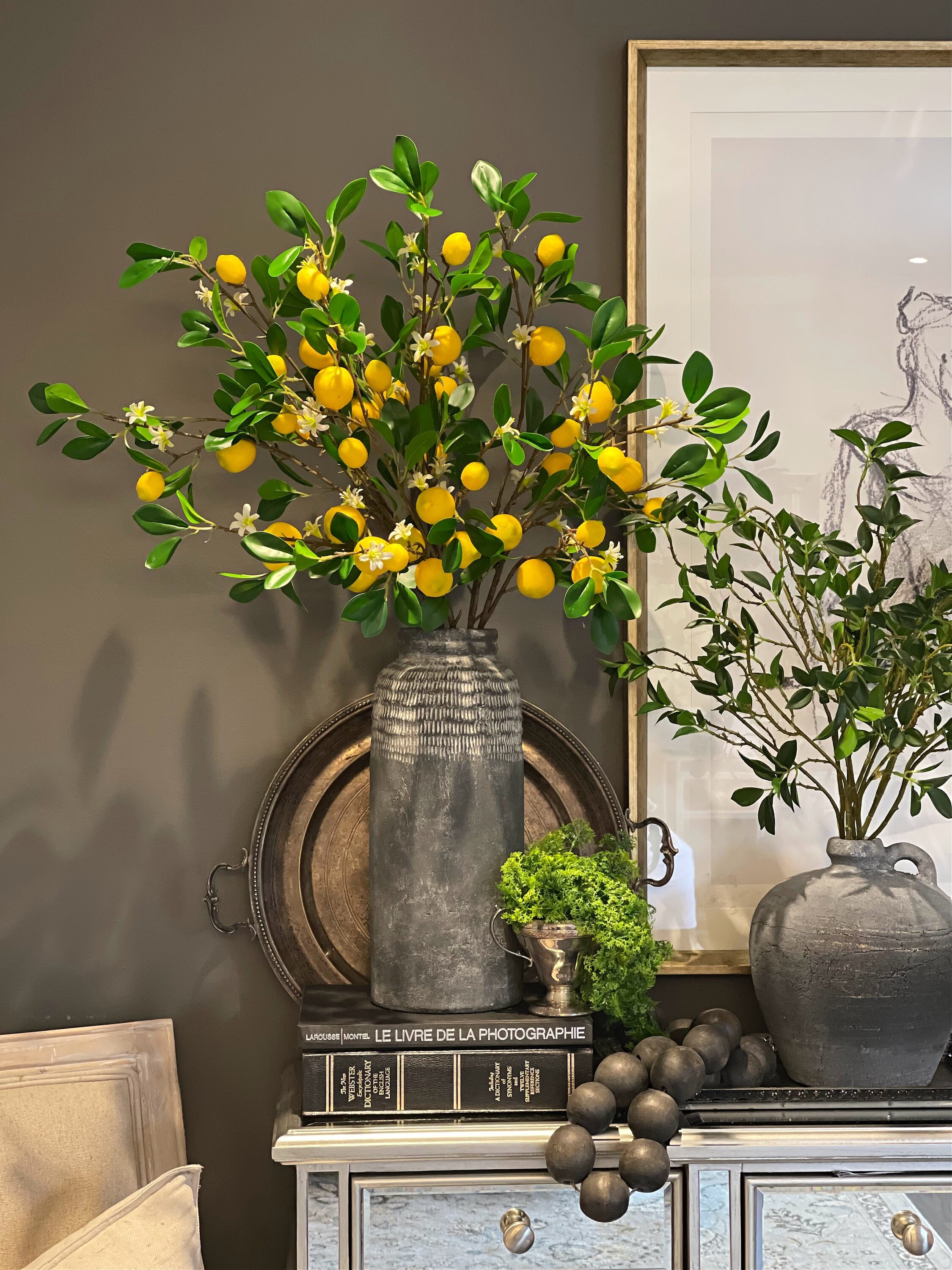 Faux Branches Tall Textured Vase Lemon Branch Centerpiece