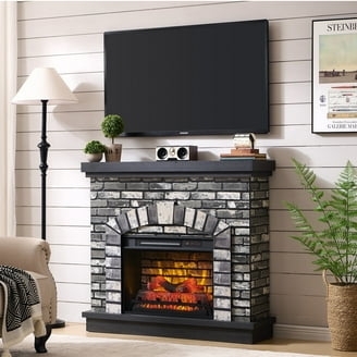 Fireplace Mantel Arched Brick Detail with Charcoal Stone