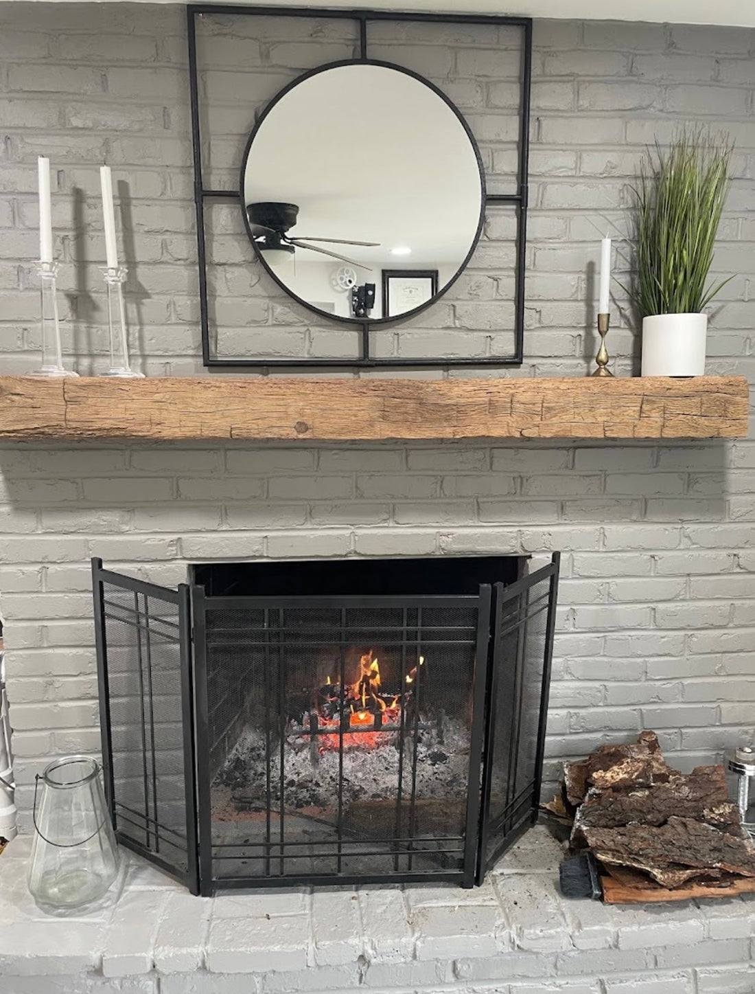 Fireplace Mantel Beam With Reclaimed Wood Texture Design