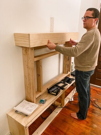 Fireplace Mantel Build with Hollow Shelf Media Storage