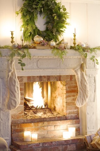 Fireplace Mantel Cable Knit Stockings Brick Hearth