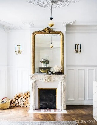 Fireplace Mantel Chevron Flooring Parisian Chic Style