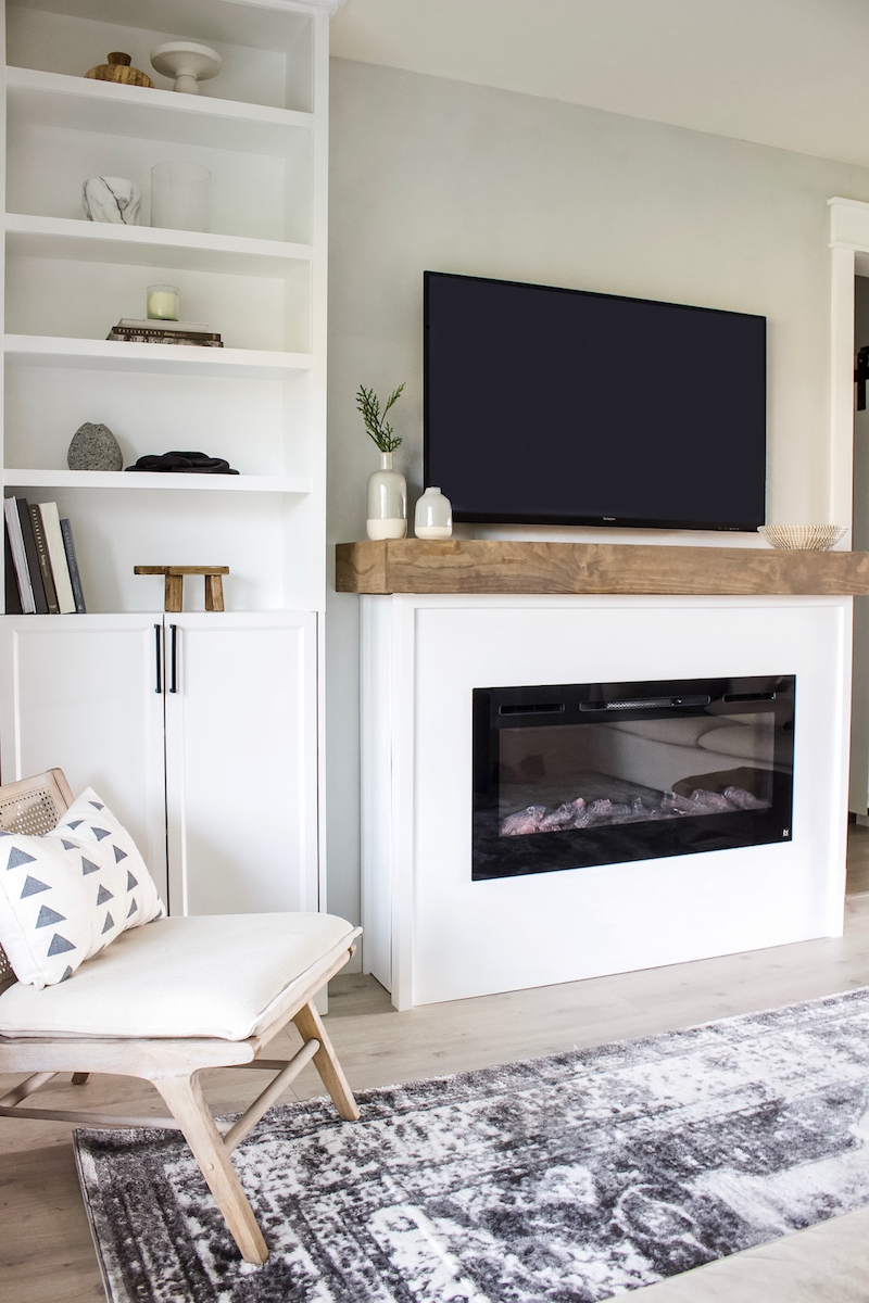 Fireplace Mantel Featuring Chunky Wood and Built-ins